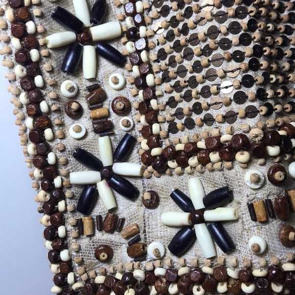 Vintage Moyna Wooden Beaded Boho Clutch Unique - Picture 6 of 8